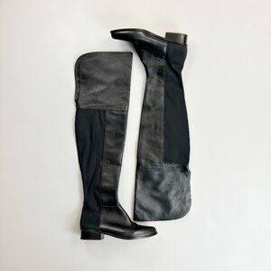 BCBGMAXAZRIA Over The Knee Slink Boots 7 / 37 Black Vachetta Leather Scuba